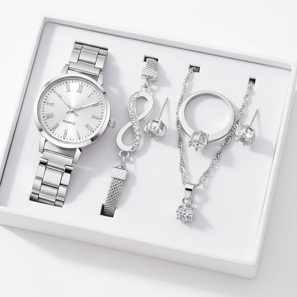 Set 6 Piezas Reloj de Cuarzo con Pulsera Infinito
