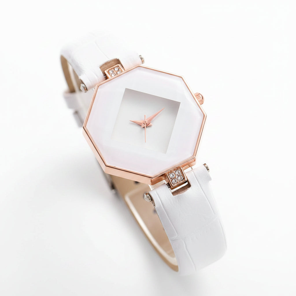 Set 2 Relojes Mujer Cuarzo — Correa de Piel y Pulsera de Perlas
