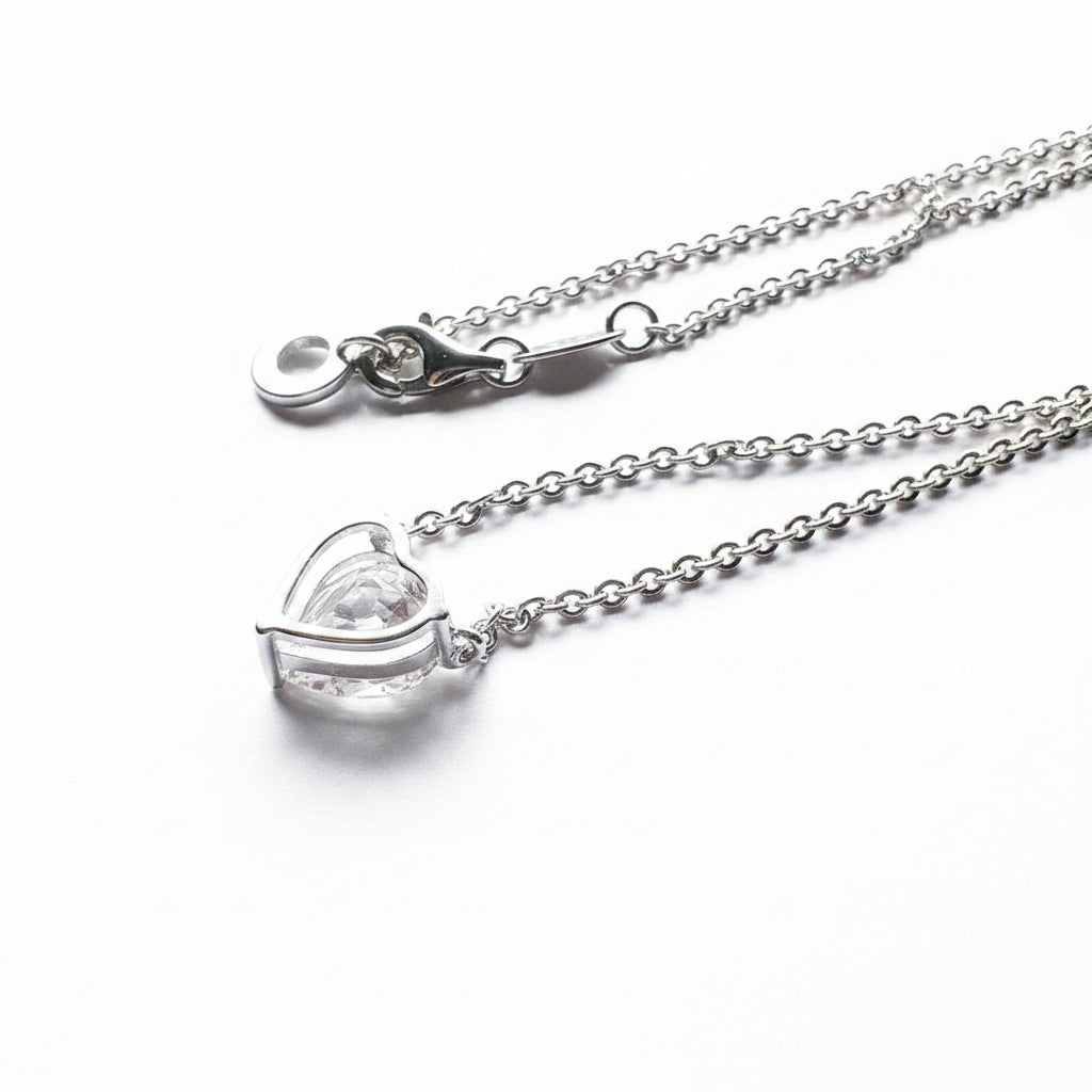 Collar Corazón Piedra Blanca | Plata 925