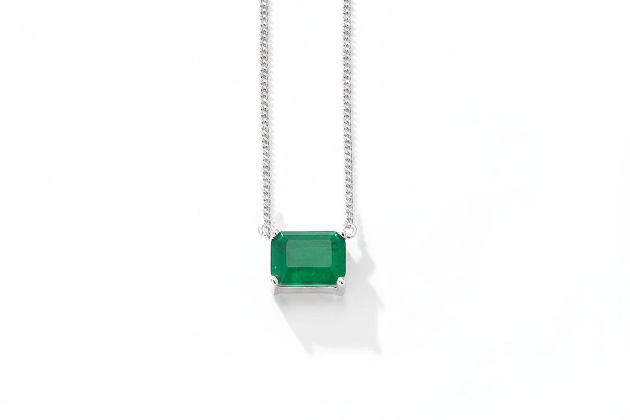 Collar Circón Verde Cuadrado | Plata 925