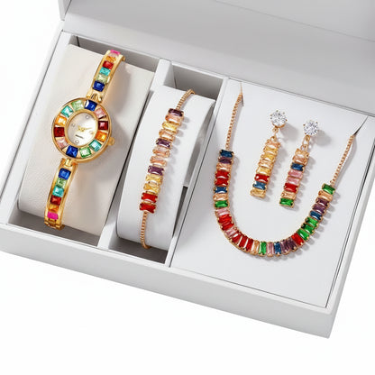 Set 5 Piezas Reloj con Strass y Pulsera de Cuentas