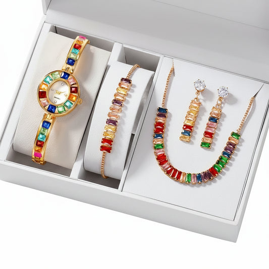 Set 5 Piezas Reloj con Strass y Pulsera de Cuentas