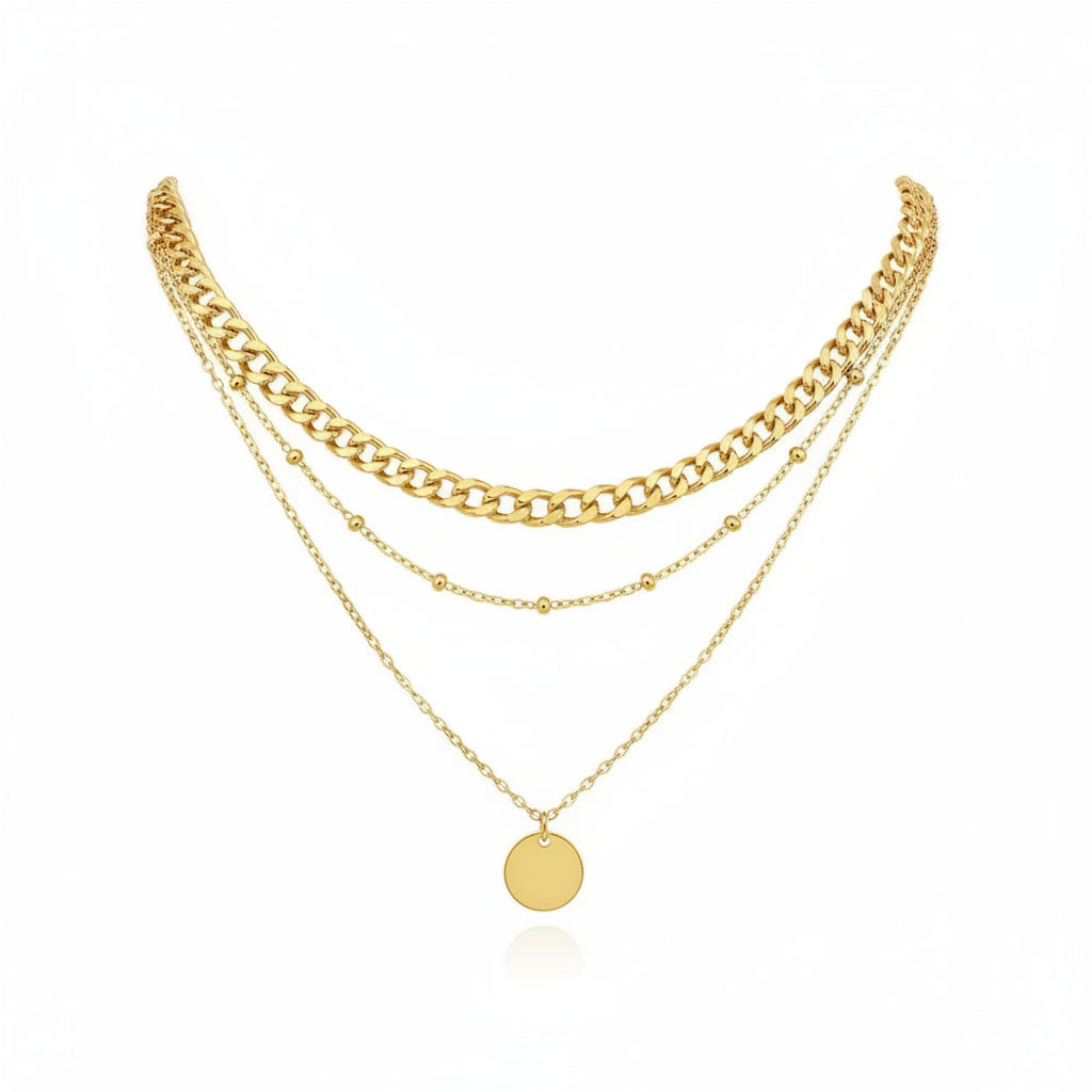 Collar Triple Capa Circonita | Dorado