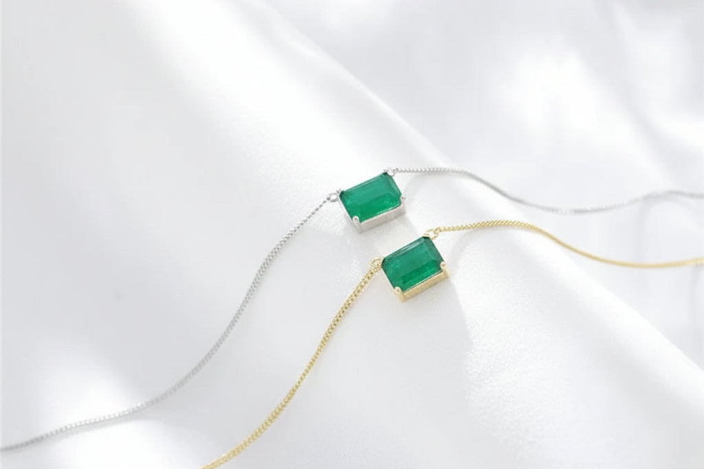Collar Circón Verde Cuadrado | Plata 925