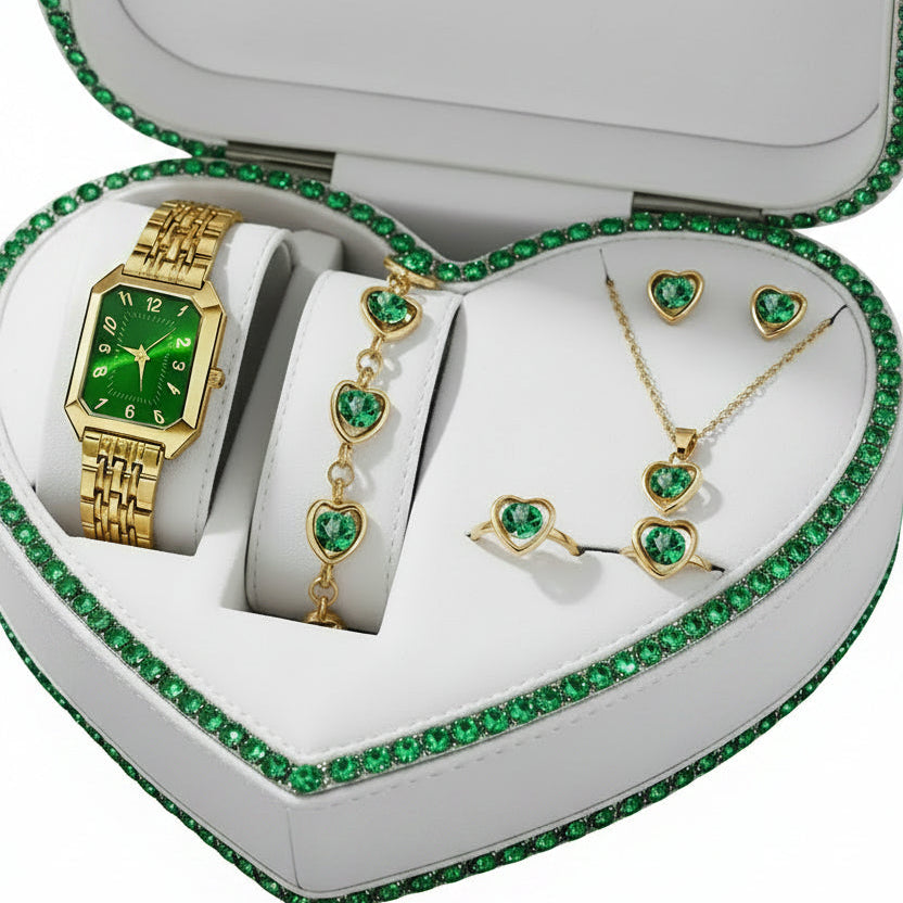 Set Reloj Mujer Cuarzo con Joyería Incrustada — Regalo de Cumpleaños