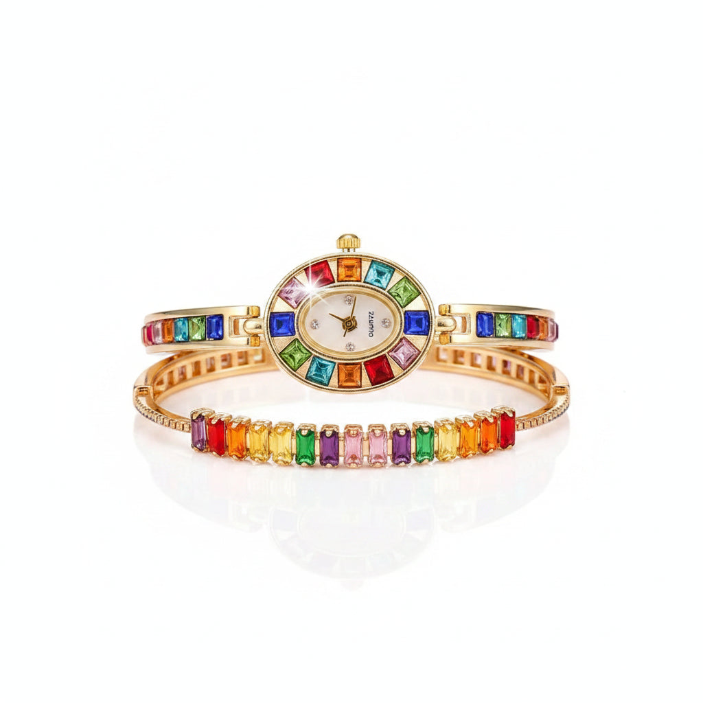 Set 5 Piezas Reloj con Strass y Pulsera de Cuentas