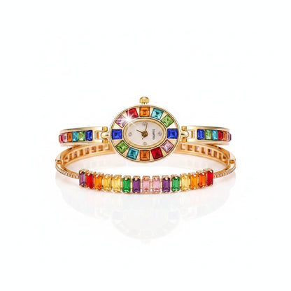 Set 5 Piezas Reloj con Strass y Pulsera de Cuentas