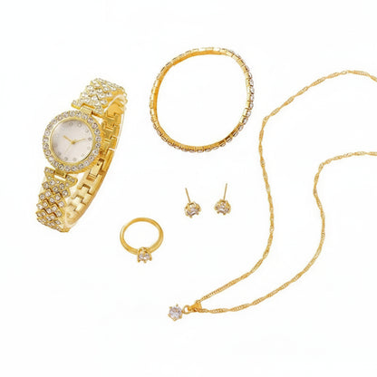 Set 6 Piezas Reloj de Lujo con Strass y Pulsera