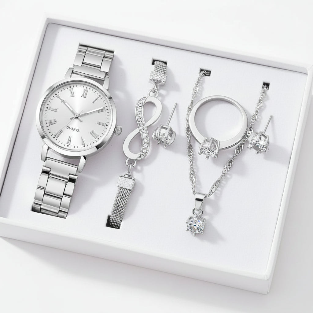 Set 6 Piezas Reloj de Cuarzo con Pulsera Infinito