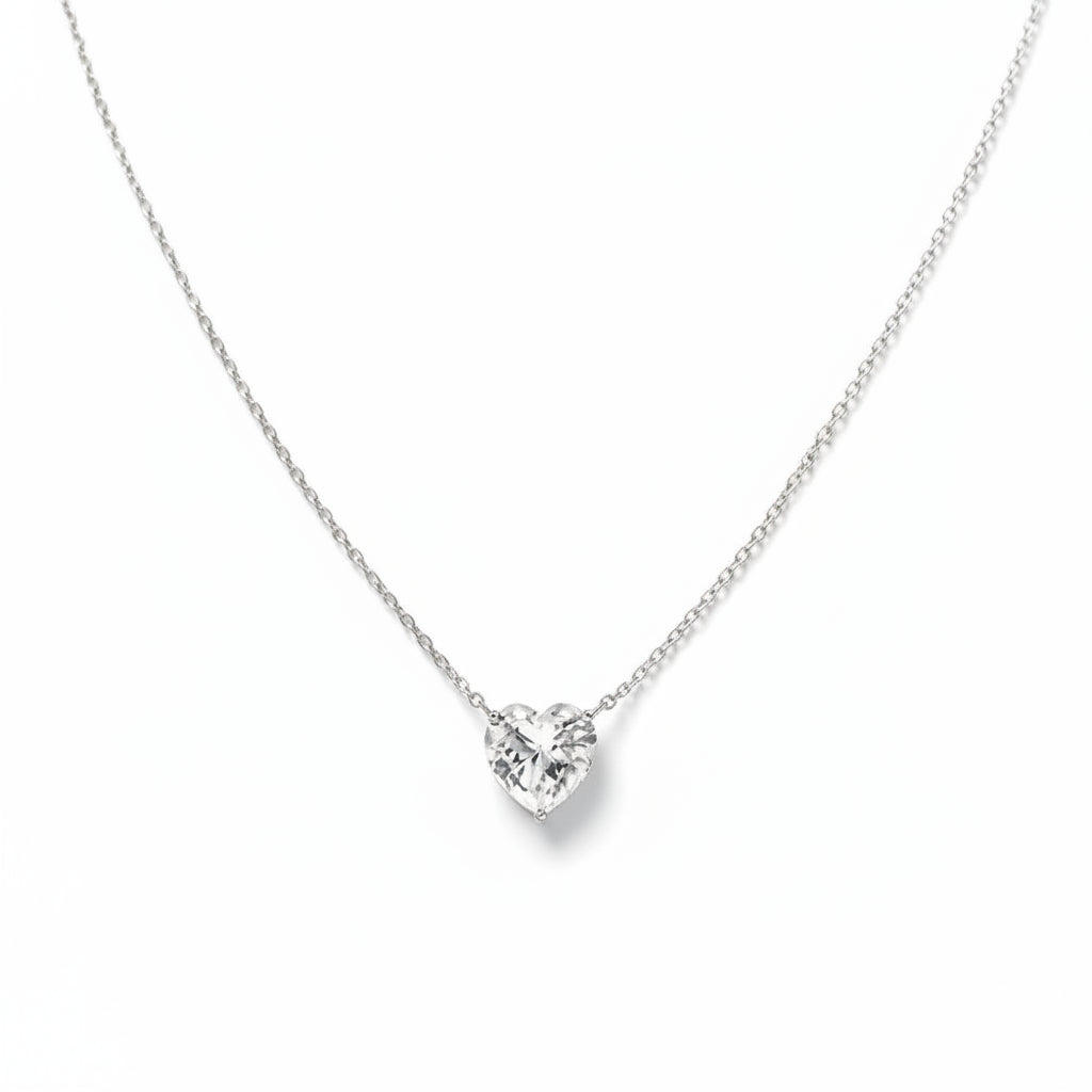 Collar Corazón Piedra Blanca | Plata 925