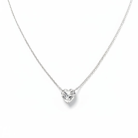 Collar Corazón Piedra Blanca | Plata 925