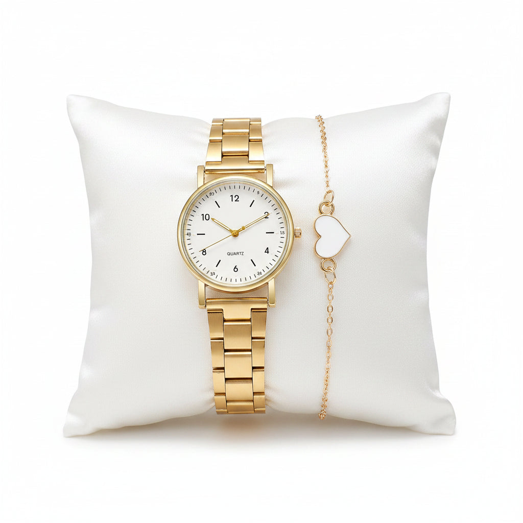 Set Reloj de Cuarzo Dial Árabe con Pulsera