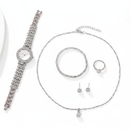 Set 6 Piezas Reloj de Lujo con Strass y Pulsera