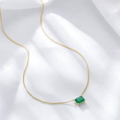 Collar Circón Verde Cuadrado | Plata 925