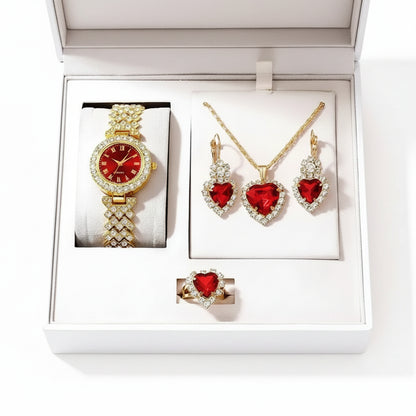 Set Reloj Dorado de Lujo con Strass y Joyería