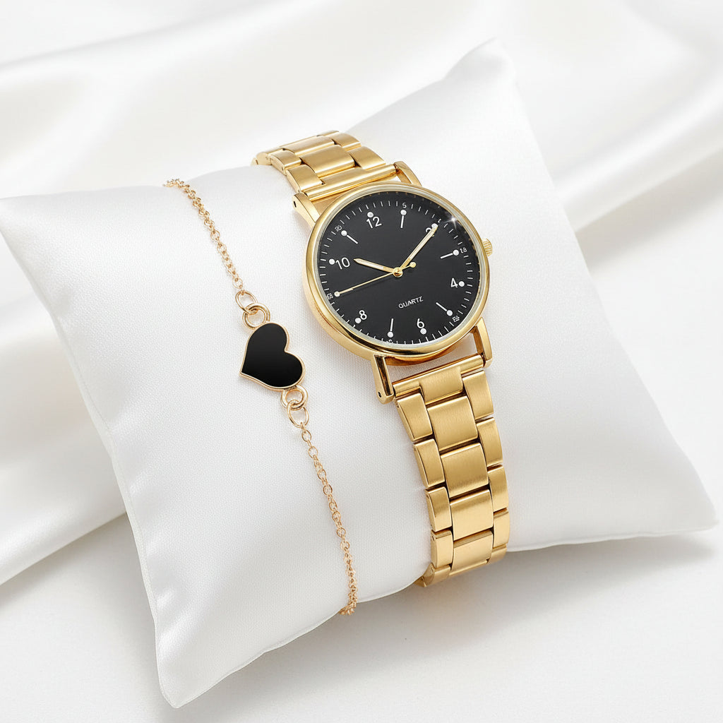 Set Reloj de Cuarzo Dial Árabe con Pulsera