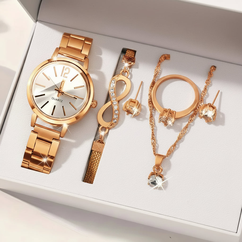 Set 6 Piezas Reloj de Cuarzo con Pulsera Infinito