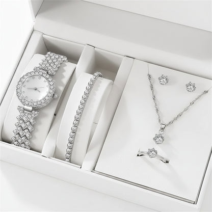 Set 6 Piezas Reloj de Lujo con Strass y Pulsera