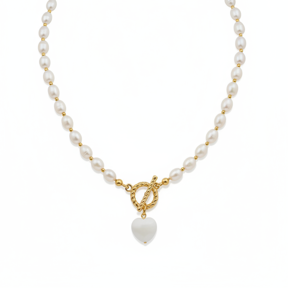 Collar Perla Corazón Colgante