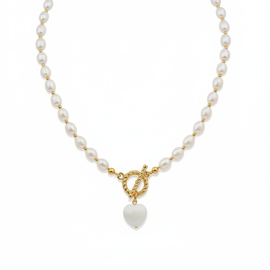 Collar Perla Corazón Colgante