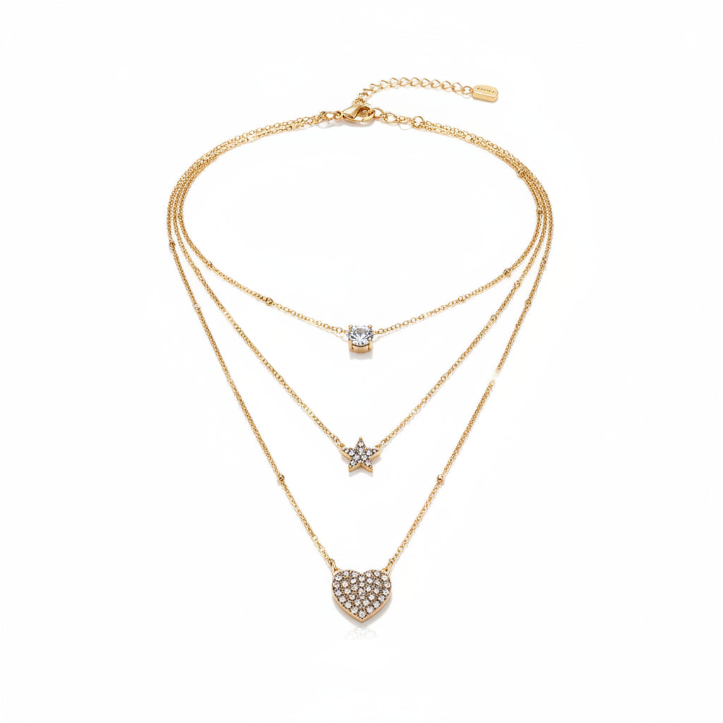 Collar Triple Capa Circonita | Dorado
